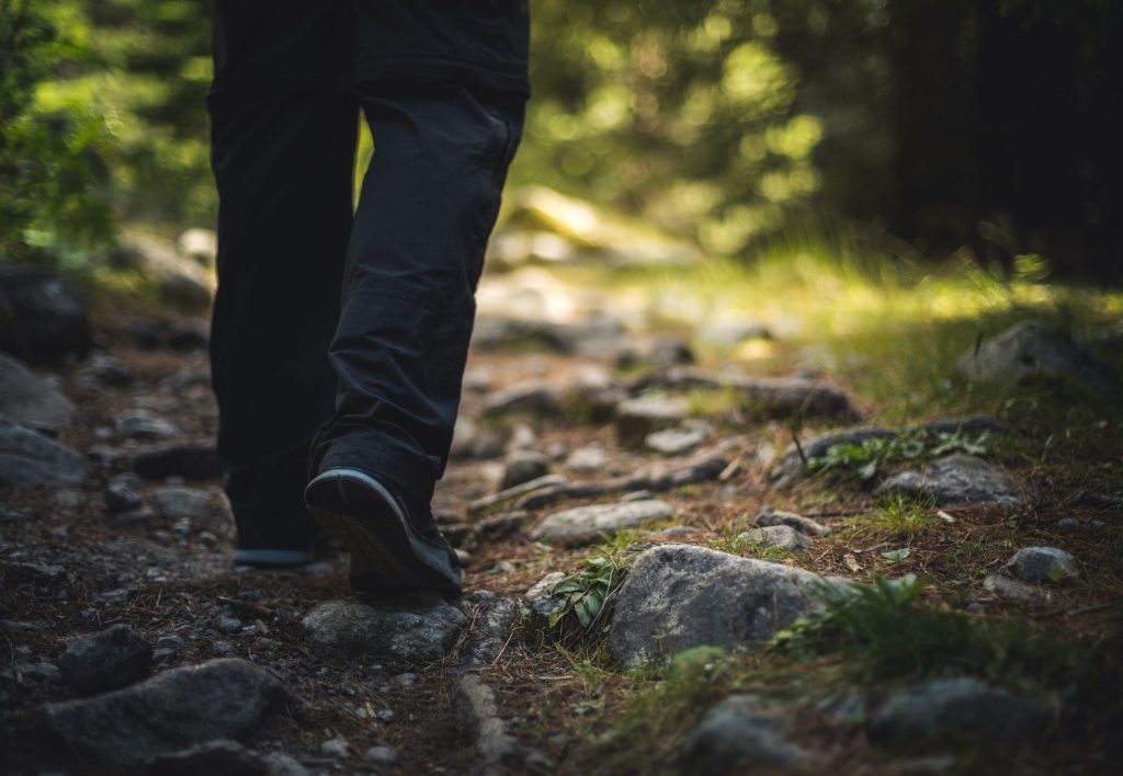 Person walking in nature, which can be a coping mechanism