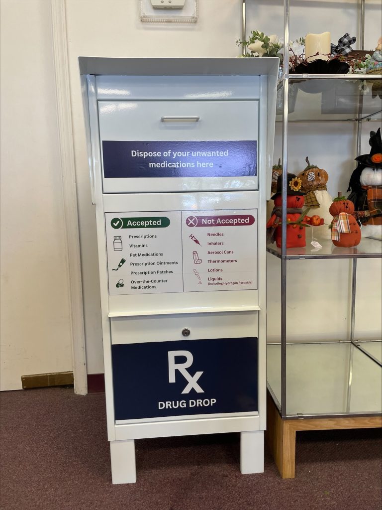 Photo of the front of the drop box in the Mount Jackson Drug Store. 